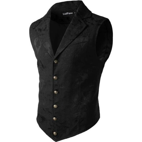 Mens Steampunk Gothic Vest Victorian Waistcoat Slim Fit Costume Dress Vest - Picture 1 of 7
